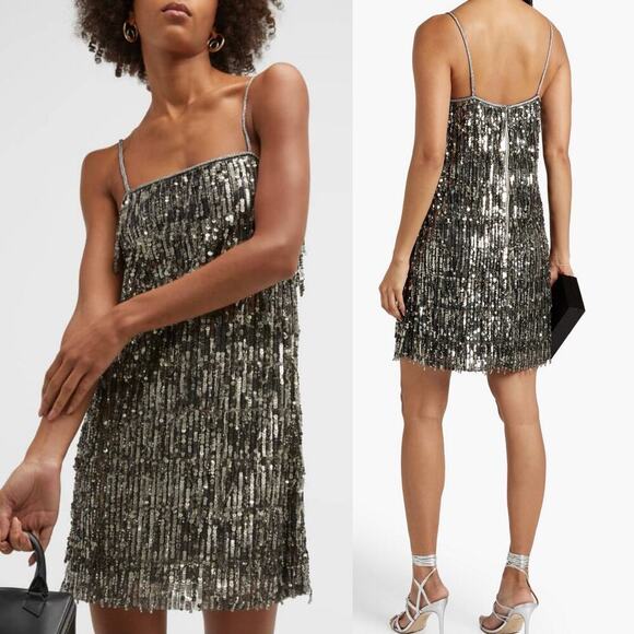 Alice + Olivia Chicago Sequin Fringe Mini Dress Gunmetal Silver/Gray Size US 4 - Picture 11 of 11